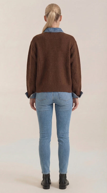 Cárdigan Jody de Punto con Cuello Denim