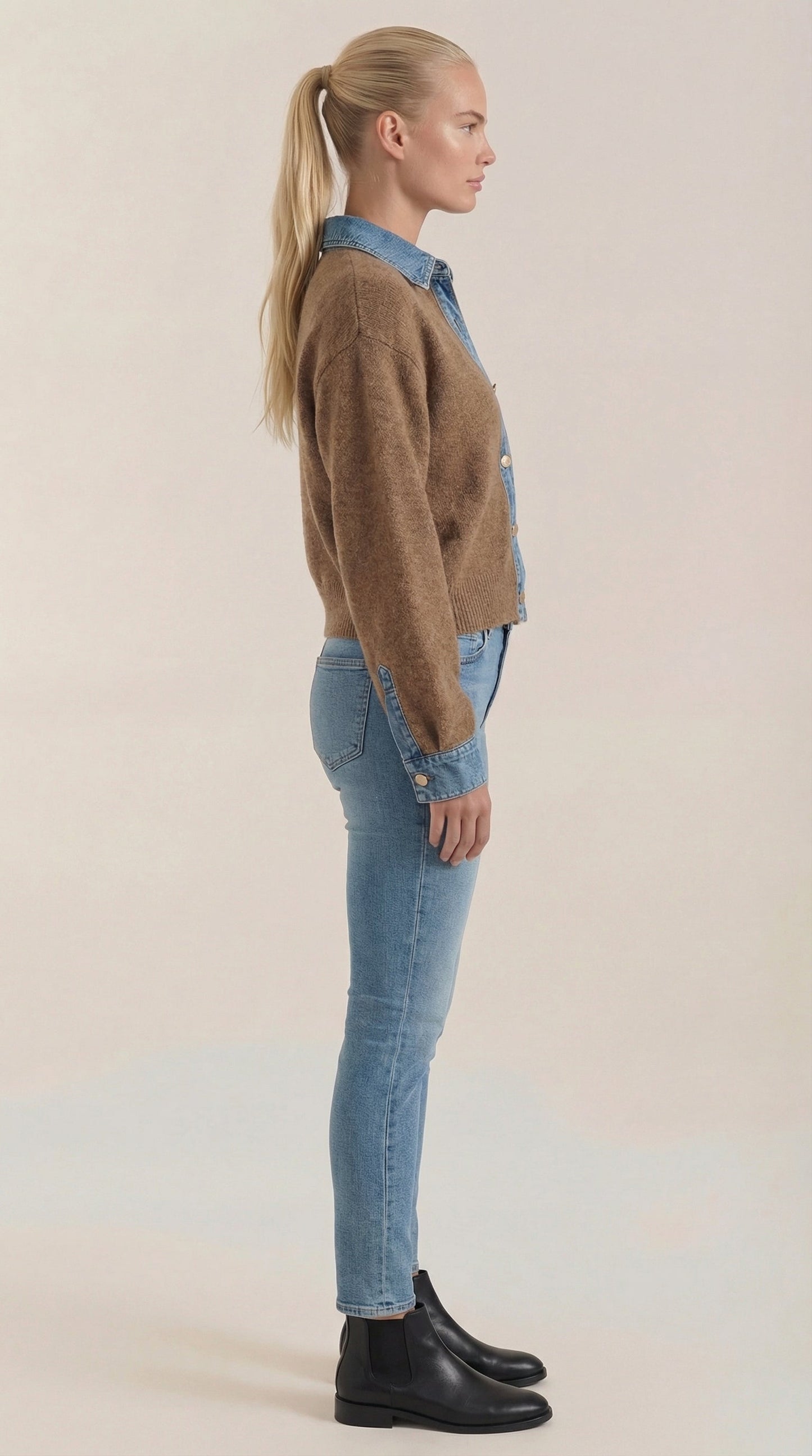 Cárdigan Jody de Punto con Cuello Denim