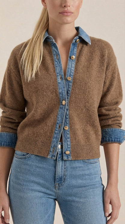 Cárdigan Jody de Punto con Cuello Denim