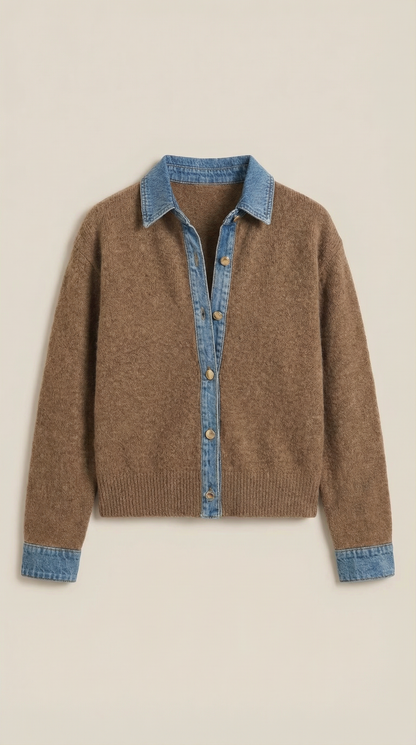Cárdigan Jody de Punto con Cuello Denim