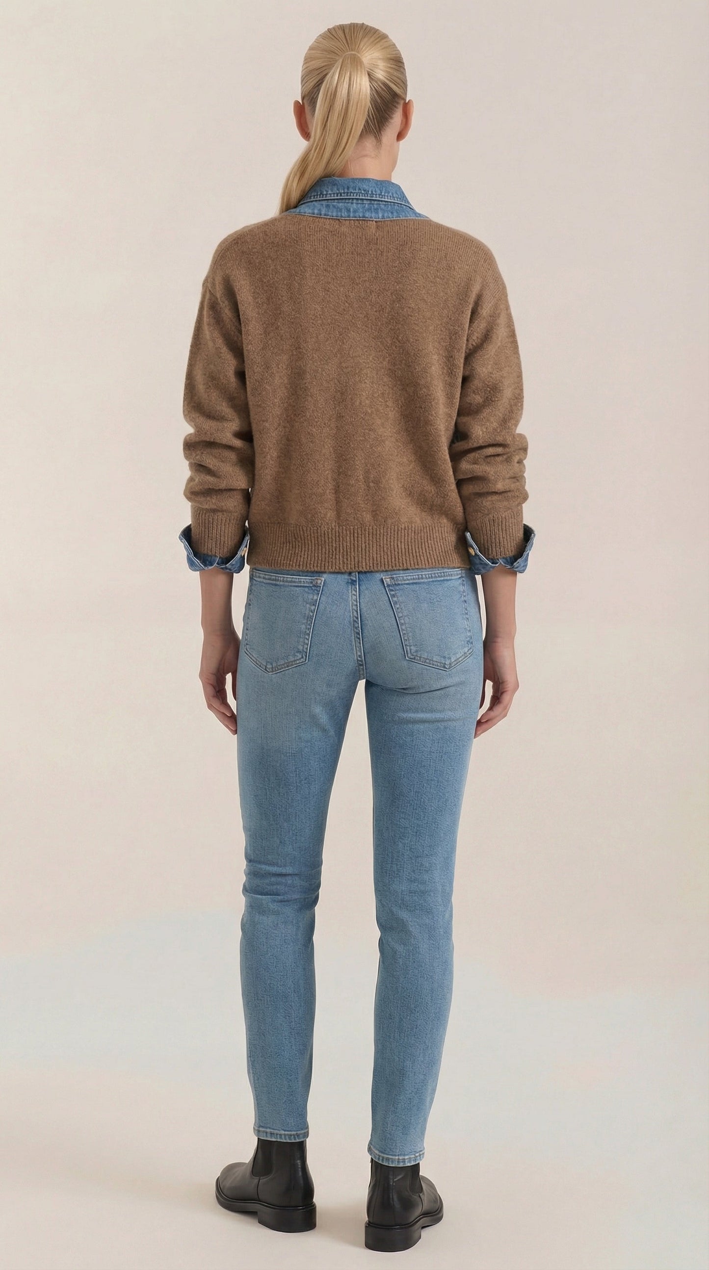 Cárdigan Jody de Punto con Cuello Denim