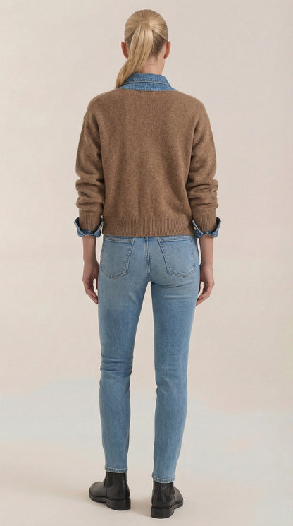 Cárdigan Jody de Punto con Cuello Denim