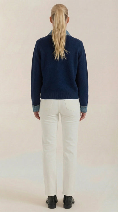 Cárdigan Jody de Punto con Cuello Denim