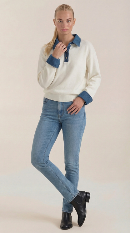 Cárdigan Jody de Punto con Cuello Denim