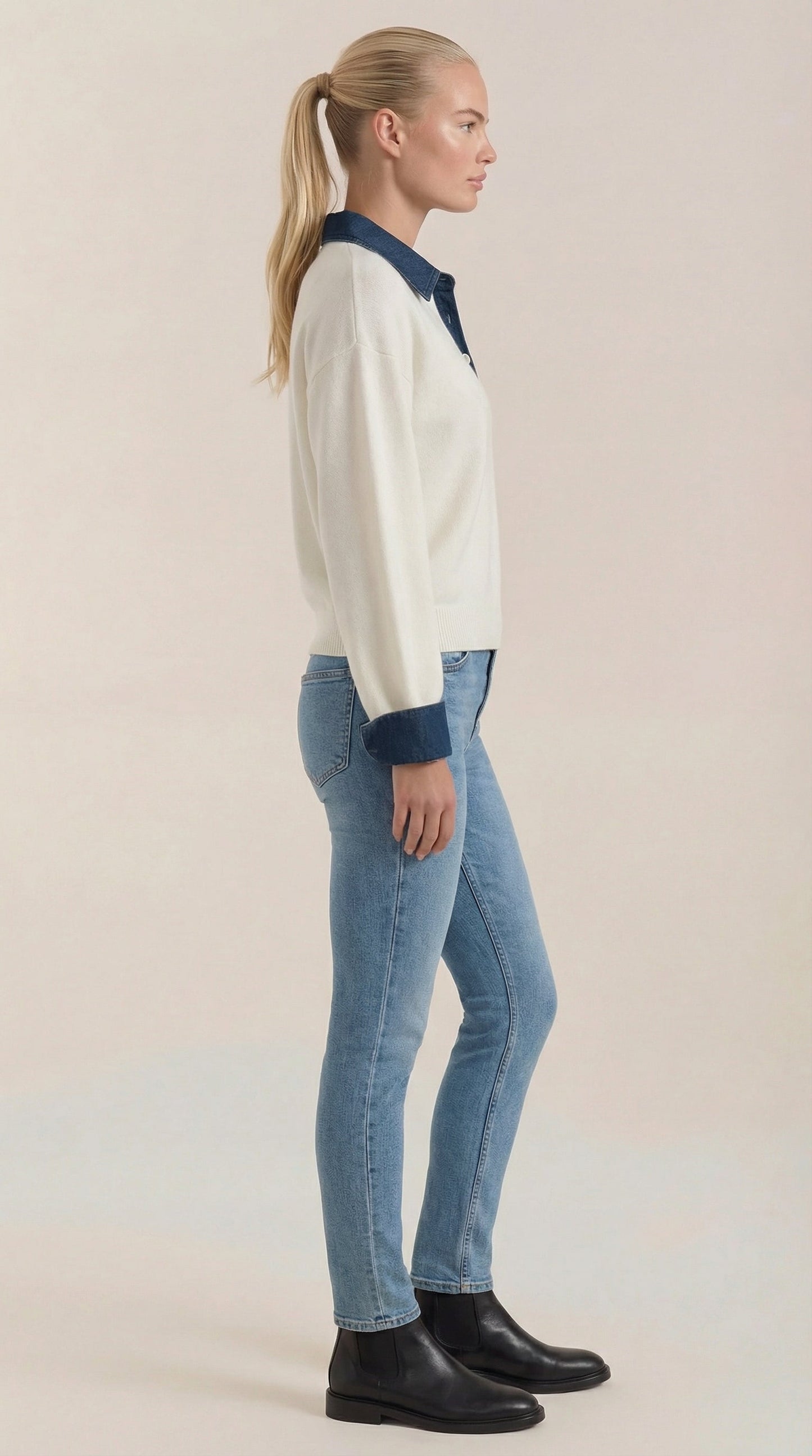Cárdigan Jody de Punto con Cuello Denim