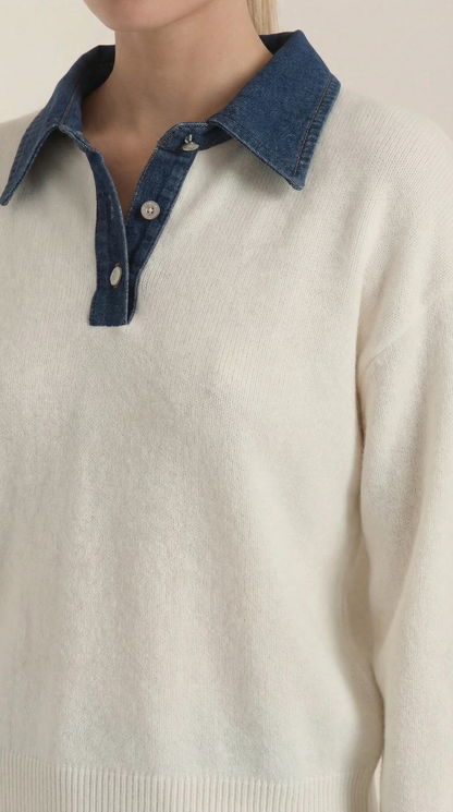 Cárdigan Jody de Punto con Cuello Denim