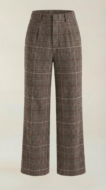 Pantalón Leigh de Cuadros Tiro Alto y Pierna Ancha