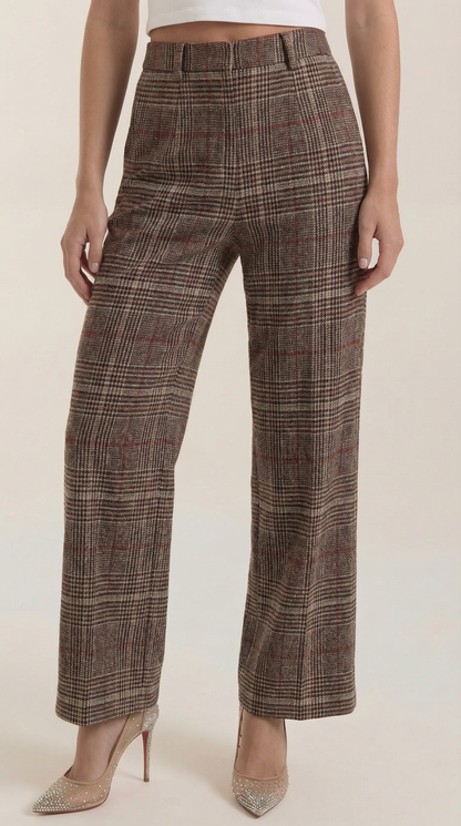 Pantalón Leigh de Cuadros Tiro Alto y Pierna Ancha