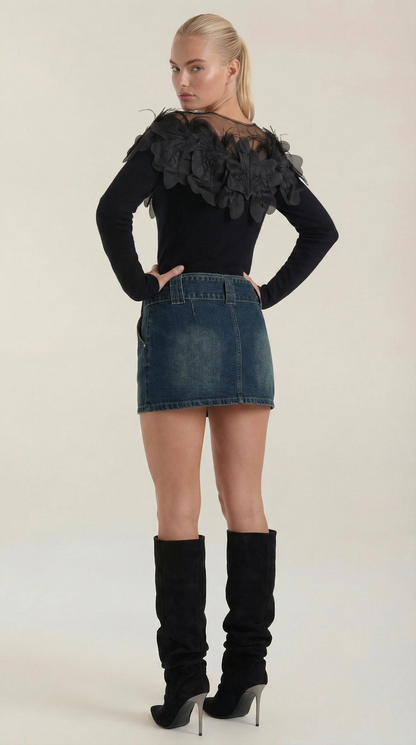 Jersey Marguerite de Punto con Plumas
