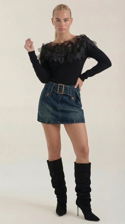Jersey Marguerite de Punto con Plumas