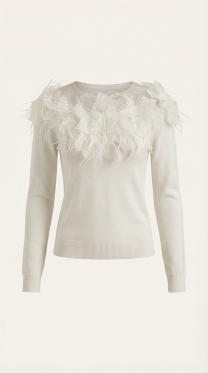 Jersey Marguerite de Punto con Plumas