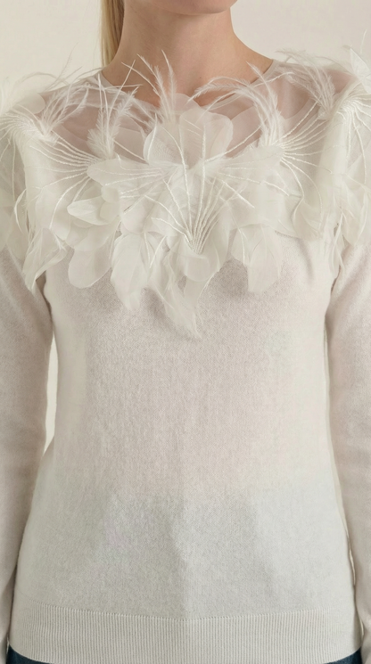 Jersey Marguerite de Punto con Plumas