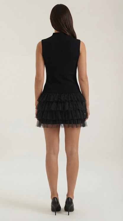 Vestido Mini Nadia de Tul con Cuello Alto