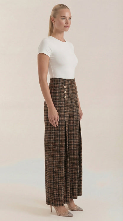 Pantalón Naomi de Cuadros en Tejido Tipo Tweed