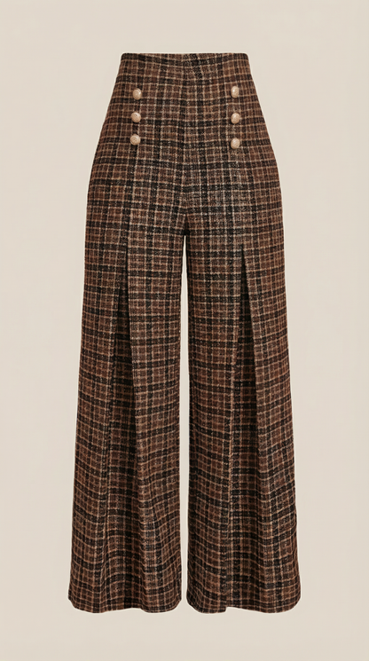 Pantalón Naomi de Cuadros en Tejido Tipo Tweed