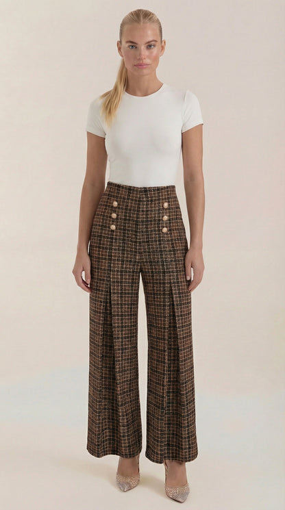 Pantalón Naomi de Cuadros en Tejido Tipo Tweed