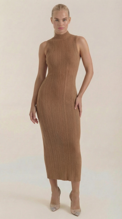 Vestido Maxi Sonia Ajustado con Cuello Alto