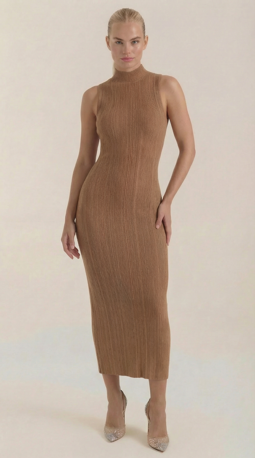 Vestido Maxi Sonia Ajustado con Cuello Alto
