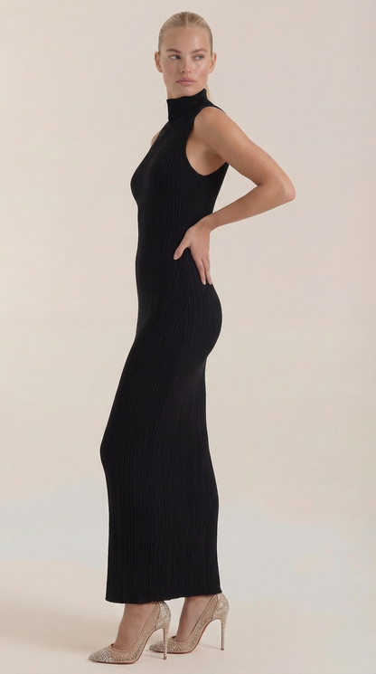 Vestido Maxi Sonia Ajustado con Cuello Alto
