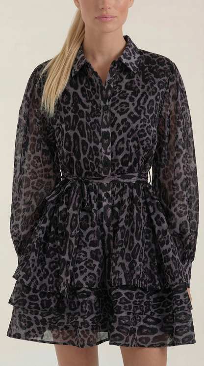 Vestido Camisero Mini Stella con Estampado Leopardo