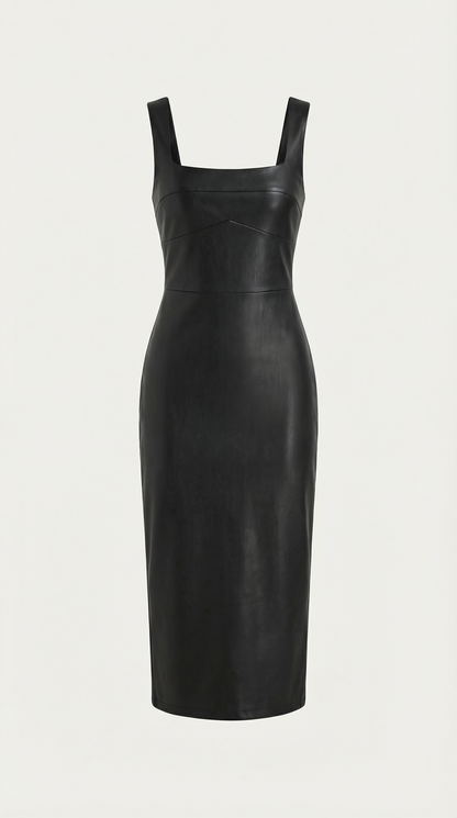 Vestido Midi Yvonne Ajustado de Polipiel
