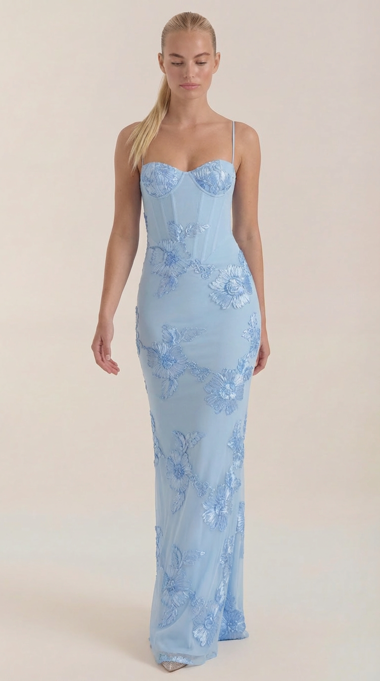 Vestido Maxi Chantal con Corsé y Estampado Floral