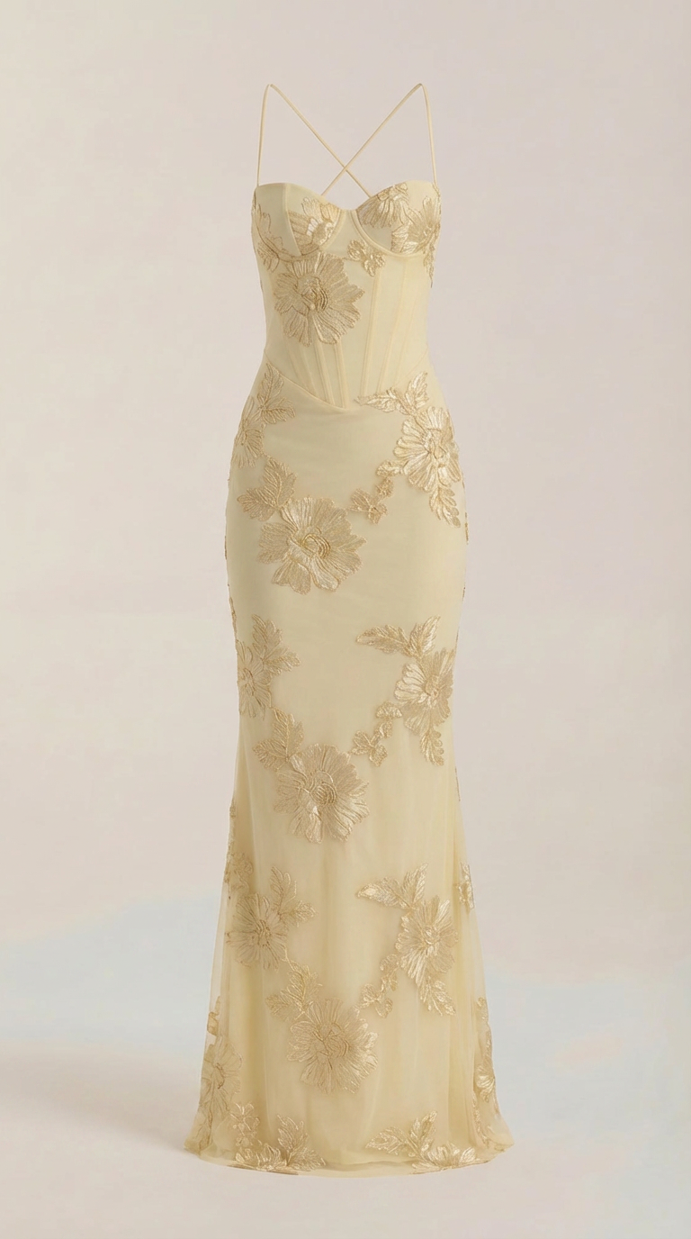 Vestido Maxi Chantal con Corsé y Estampado Floral