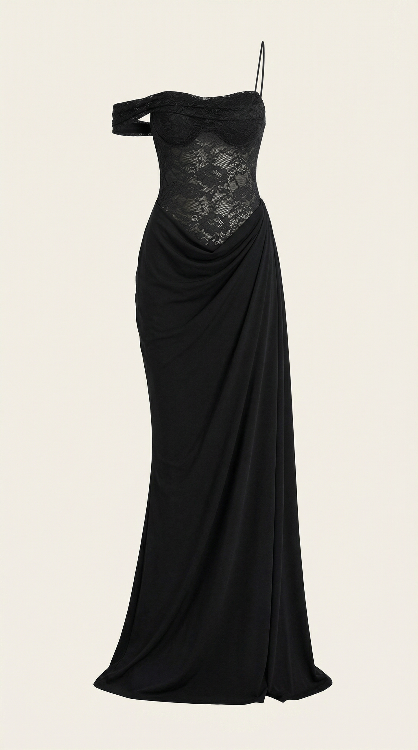Vestido Maxi Giselle de Encaje con Corsé y Un Hombro