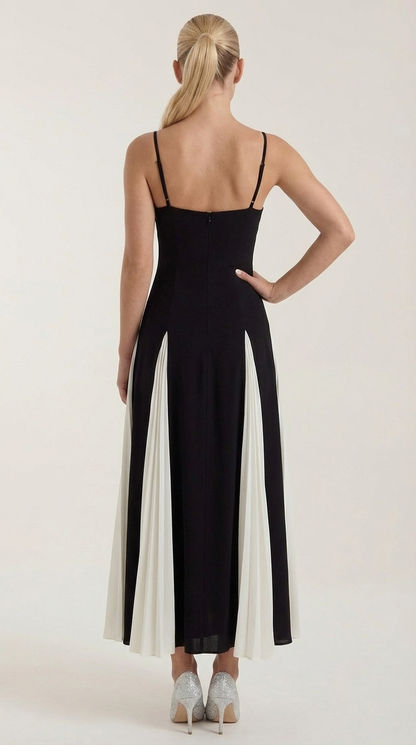 Vestido Midi Goldie con Falda Plisada Bicolor