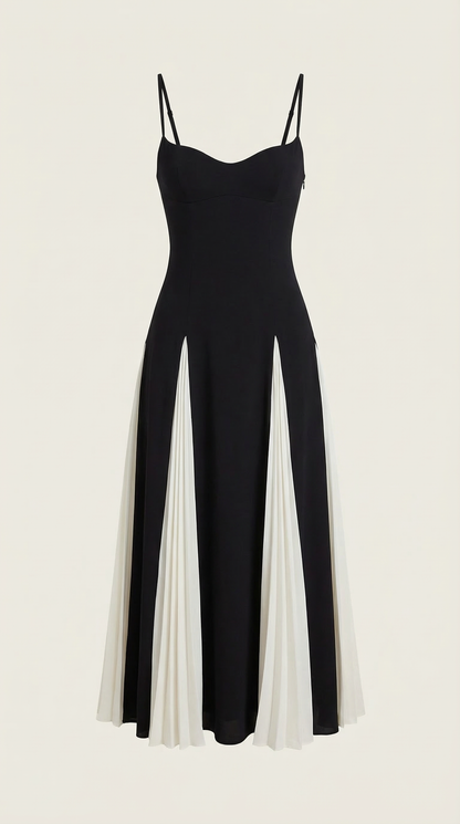 Vestido Midi Goldie con Falda Plisada Bicolor