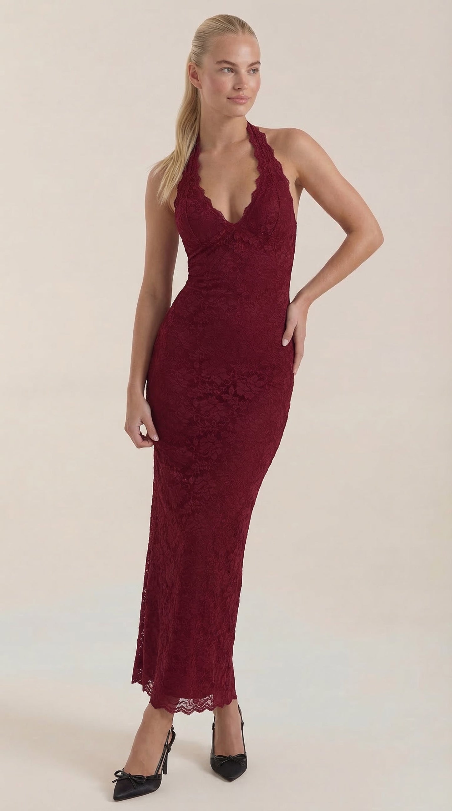 Vestido Maxi Roxanne de Encaje con Escote Halter