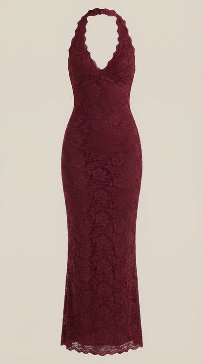 Vestido Maxi Roxanne de Encaje con Escote Halter