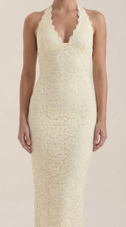 Vestido Maxi Roxanne de Encaje con Escote Halter