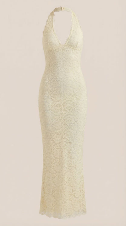 Vestido Maxi Roxanne de Encaje con Escote Halter
