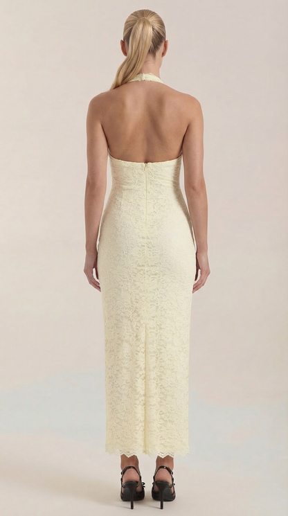 Vestido Maxi Roxanne de Encaje con Escote Halter