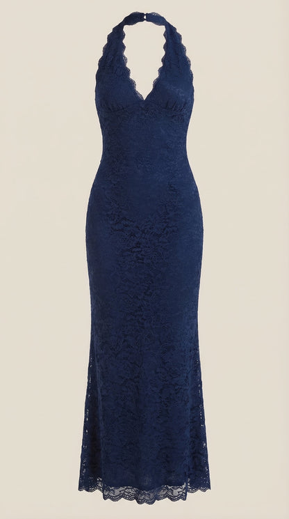 Vestido Maxi Roxanne de Encaje con Escote Halter