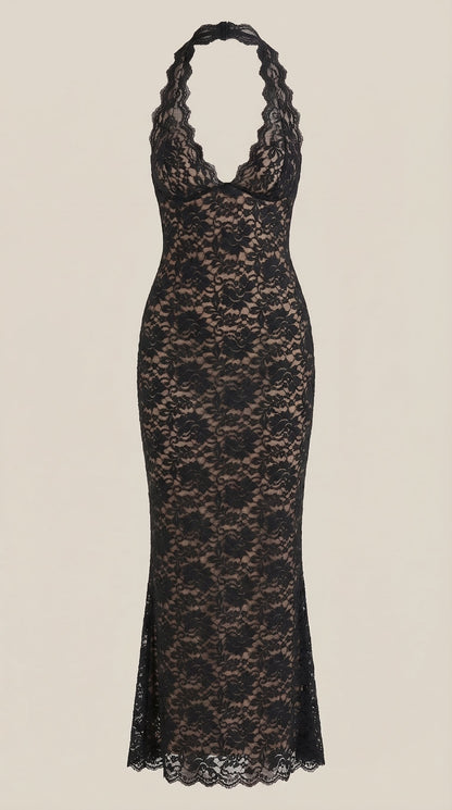 Vestido Maxi Roxanne de Encaje con Escote Halter